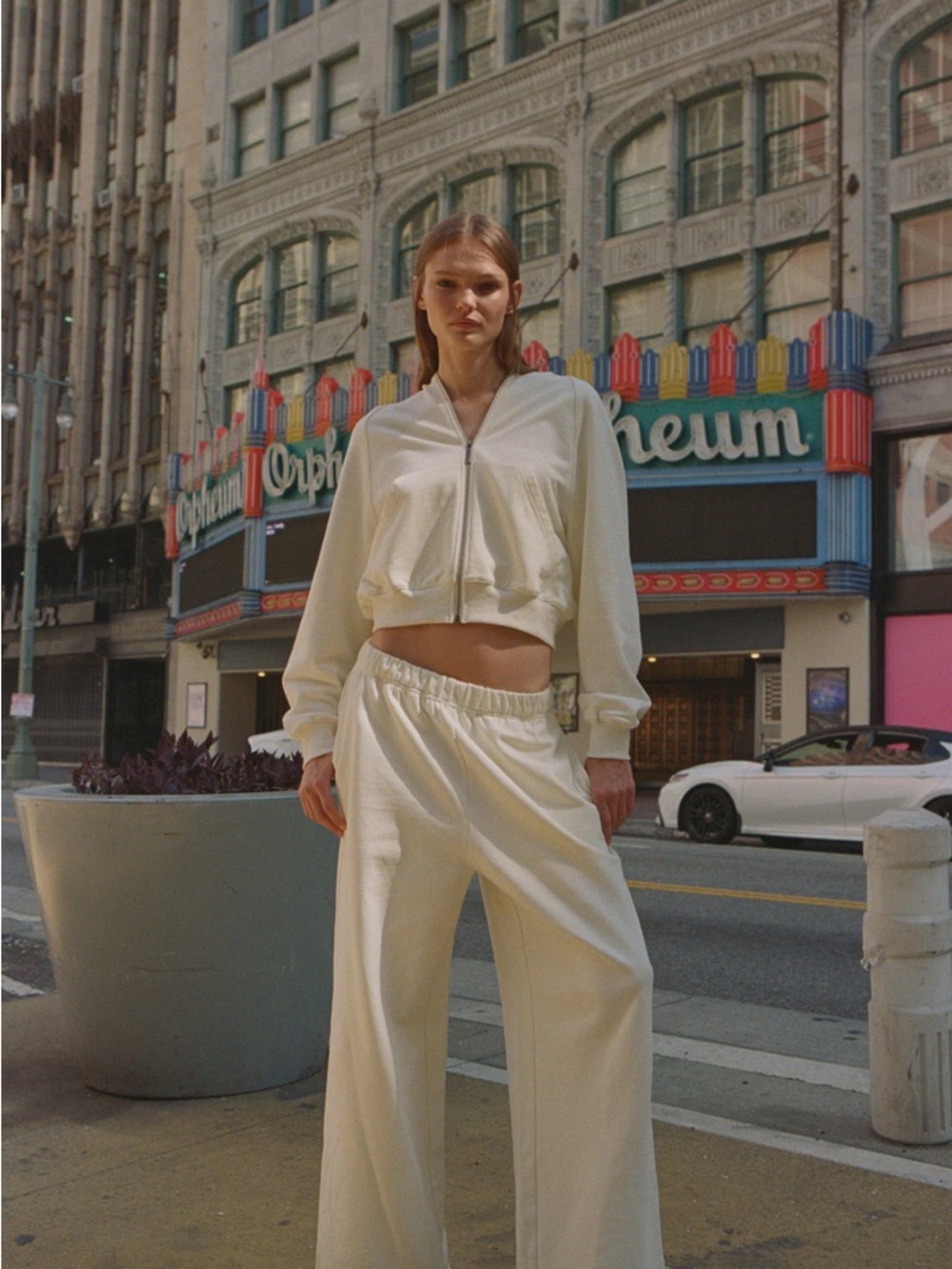 NWT With Jean Cream Cropped Zip Hoodie & Wide-Leg Pants Set Size Medium